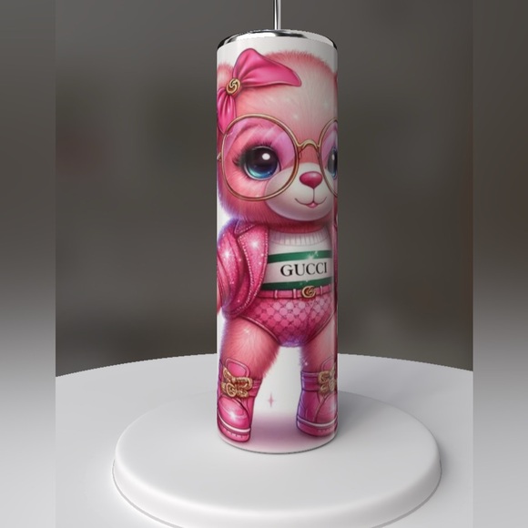 Pink lux bear20 oz stainless steel Tumbler slide lid& sealed straw NWT